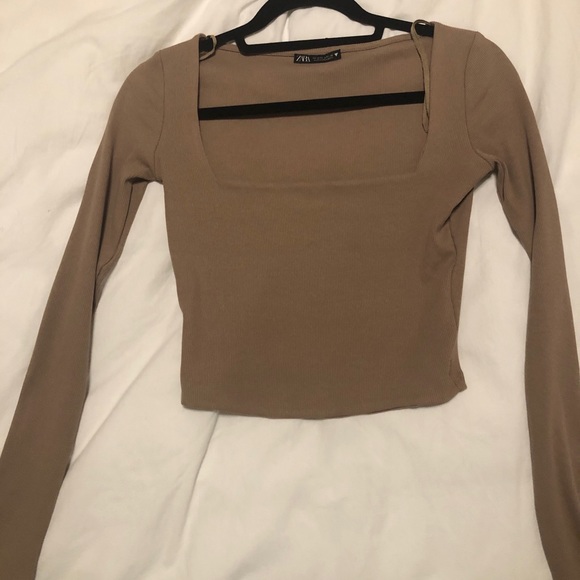 Zara square neck top long sleeve nude - Picture 1 of 1